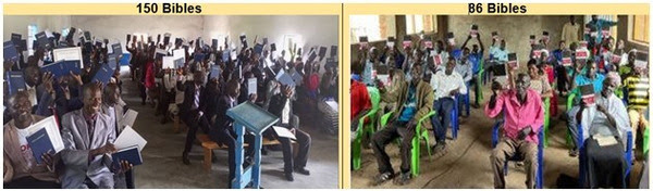 Photo of Pastors receiving their Bibles.